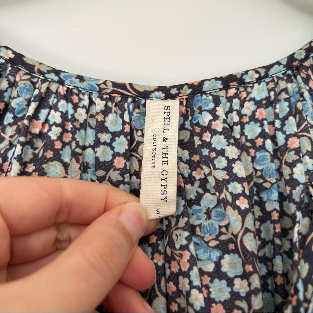Spell Poppy Smock Floral Navy Cotton Dress Button Mother of Pearl Small - Picture 7 of 8
